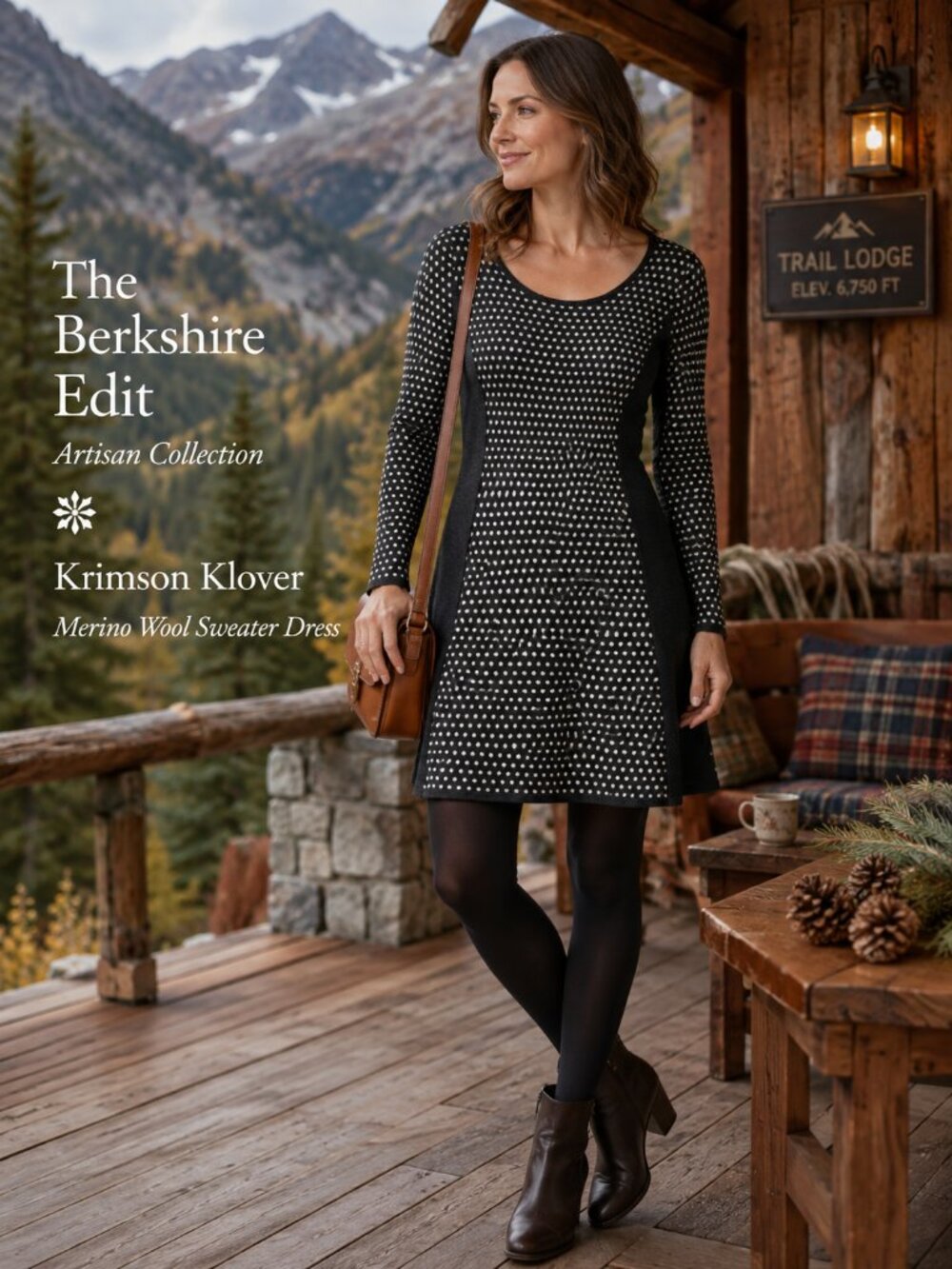 Krimson Klover Merino Wool Sweater Dress XS Black White Polka Dot Fit Flare